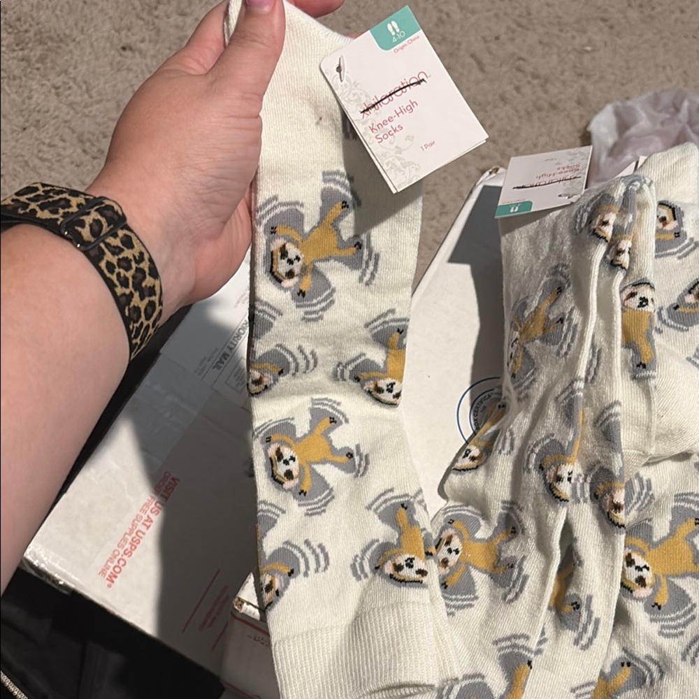 Xhilaration Sloth Print Knee-High Socks - Cream and Brown